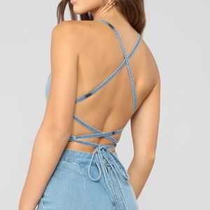Denim open back Denim overalls